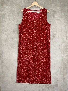 Erika Studio Vintage Dress Womens Extra Large Red Floral Maxi Sleeveless- 4816
